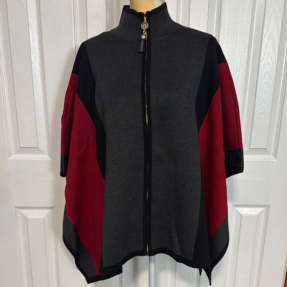 Anne Klein Red and Gray Knit Sweater